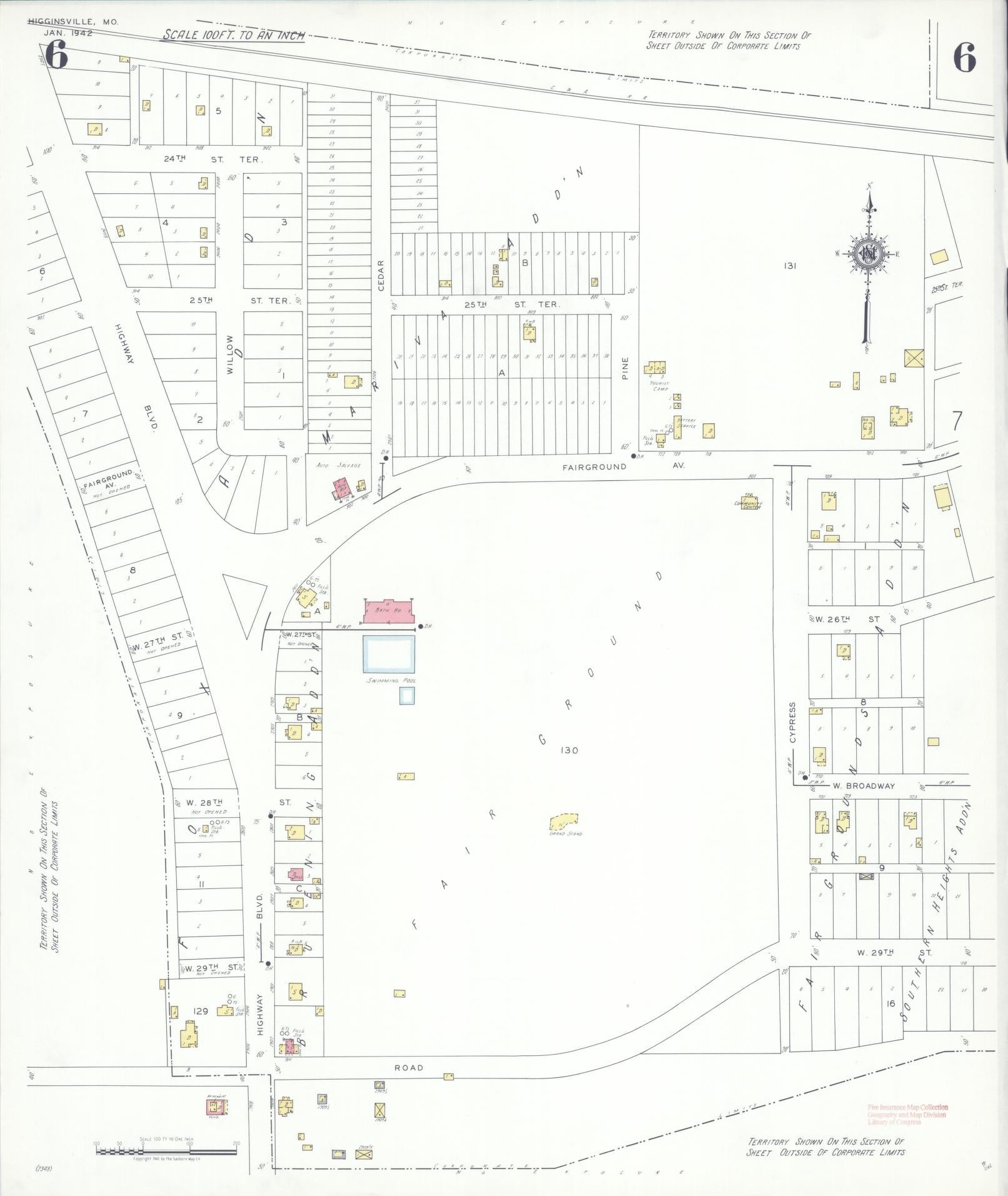 Sanborn Fire Insurance Map from Higginsville, Lafayette County, Missouri (1942), Sheet #0006 - Historic Sanborn Fire Insurance Map Print, vintage old map wall art, antique decor, genealogy gift, Missouri Missouri map
