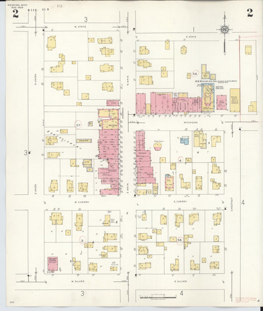 Sanborn Fire Insurance Map from Reading, Hillsdale County, Michigan (1938), Sheet #0002 - Historic Sanborn Fire Insurance Map Print, vintage old map wall art, antique decor, genealogy gift, Michigan Michigan map