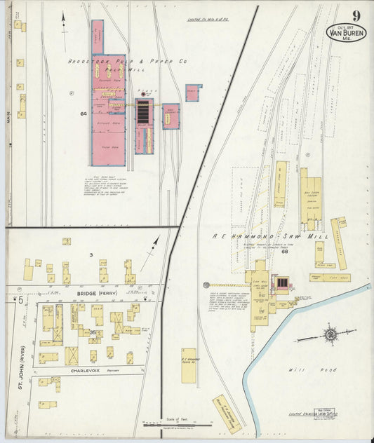 Sanborn Fire Insurance Map from Van Buren, Aroostook County, Maine (1917), Sheet #0009 - Historic Sanborn Fire Insurance Map Print, vintage old map wall art, antique decor, genealogy gift, Maine Maine map
