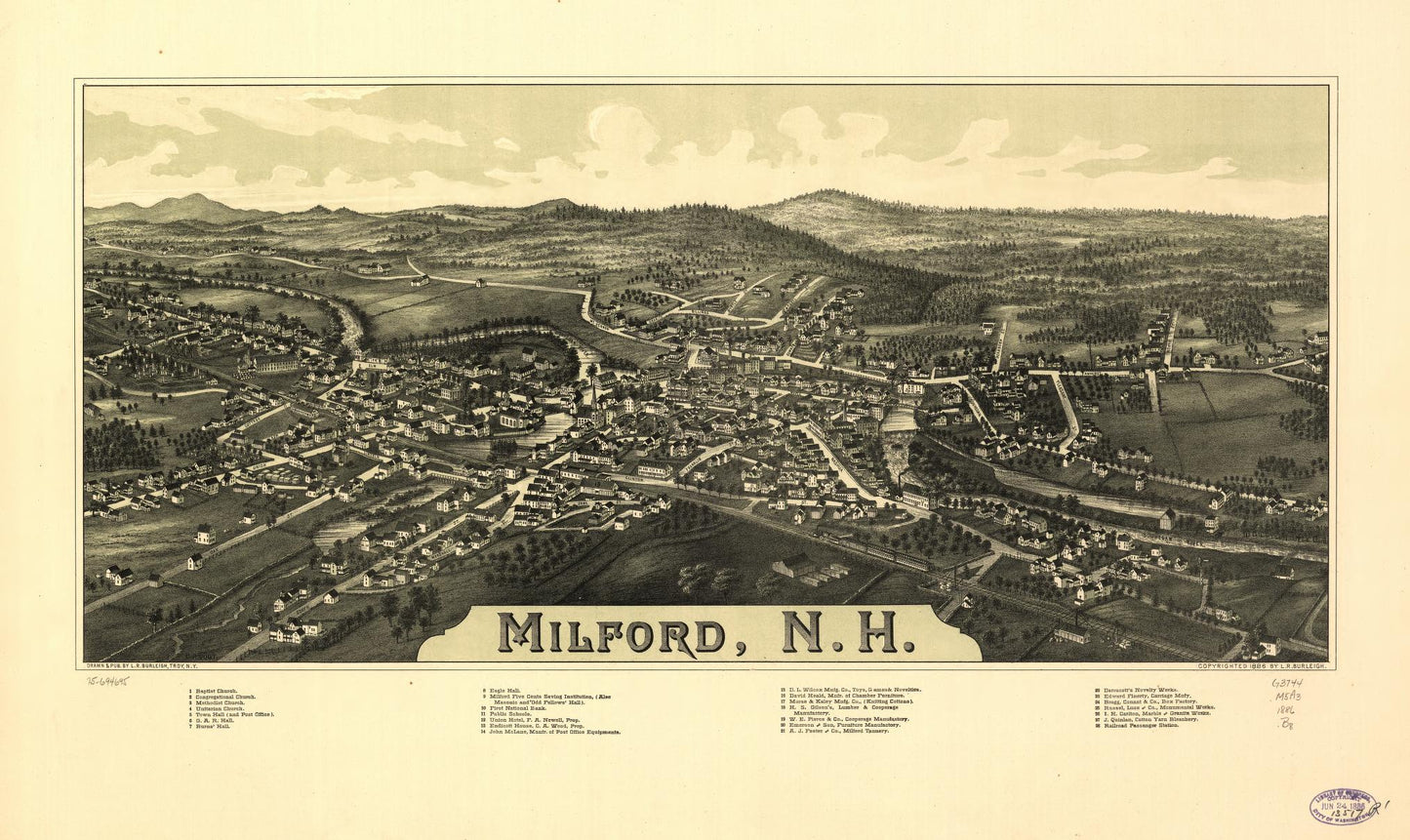 Milford, N.H. (1886) – Historic Bird’s-Eye View Panorama Print