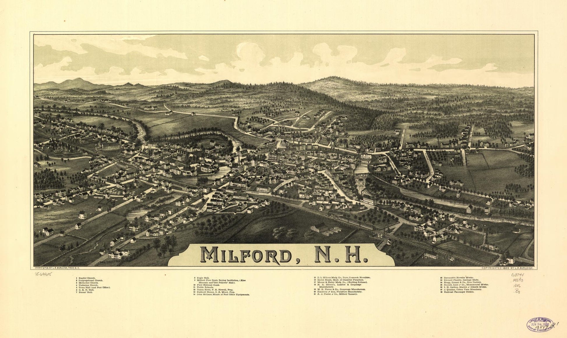 Milford, N.H. (1886) – Historic Bird’s-Eye View Panorama Print