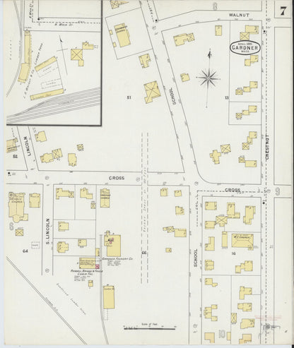 Sanborn Fire Insurance Map from Gardner, Worcester County, Massachusetts (1895), Sheet #0007 - Historic Sanborn Fire Insurance Map Print, vintage old map wall art, antique decor, genealogy gift, Massachusetts Massachusetts map