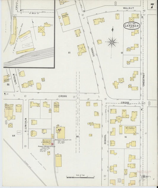 Sanborn Fire Insurance Map from Gardner, Worcester County, Massachusetts (1895), Sheet #0007 - Historic Sanborn Fire Insurance Map Print, vintage old map wall art, antique decor, genealogy gift, Massachusetts Massachusetts map