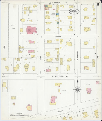 Sanborn Fire Insurance Map from Naperville, Du Page County, Illinois (1909), Sheet #0009 - Complete Map Set gallery image, historic Sanborn map, vintage wall art, Illinois Illinois