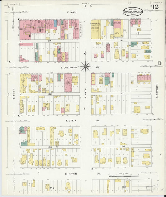Sanborn Fire Insurance Map from Grand Junction, Mesa County, Colorado (1907), Sheet #0012 - Historic Sanborn Fire Insurance Map Print, vintage old map wall art, antique decor, genealogy gift, Colorado Colorado map