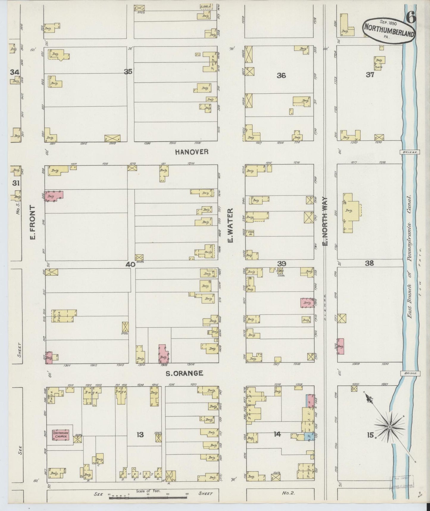 Sanborn Fire Insurance Map from Northumberland, Northumberland County, Pennsylvania (1890), Sheet #0006 - Complete Map Set gallery image, historic Sanborn map, vintage wall art, Pennsylvania Pennsylvania