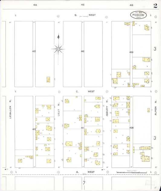 Sanborn Fire Insurance Map from Moscow, Latah County, Idaho (1904), Sheet #0002 - Historic Sanborn Fire Insurance Map Print, vintage old map wall art, antique decor, genealogy gift, Idaho Idaho map