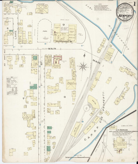 Sanborn Fire Insurance Map from Newport, Orleans County, Vermont (1885), Sheet #0001 - Historic Sanborn Fire Insurance Map Print, vintage old map wall art, antique decor, genealogy gift, Vermont Vermont map