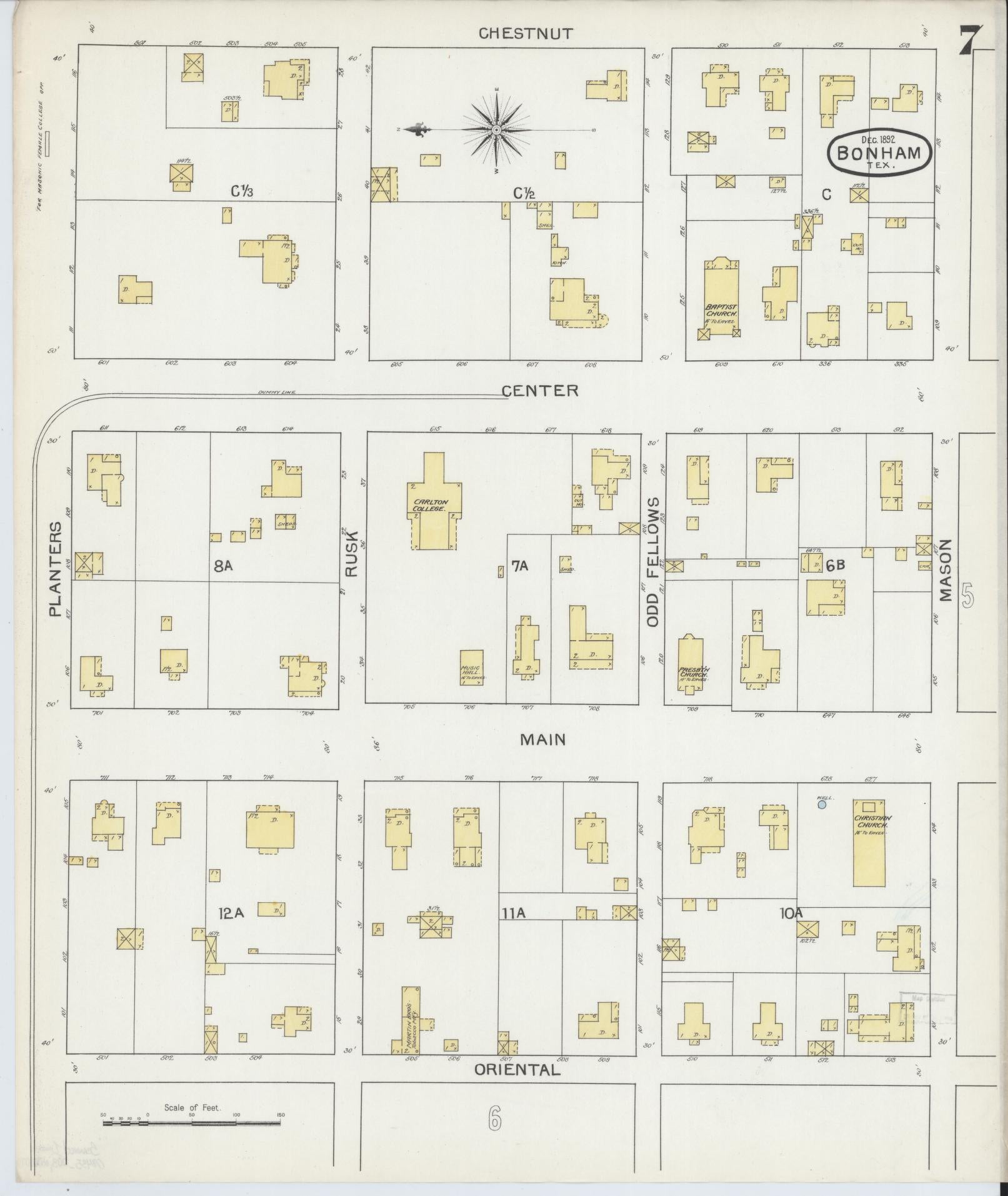 Sanborn Fire Insurance Map from Bonham, Fannin County, Texas (1892), Sheet #0007 - Historic Sanborn Fire Insurance Map Print, vintage old map wall art, antique decor, genealogy gift, Texas Texas map