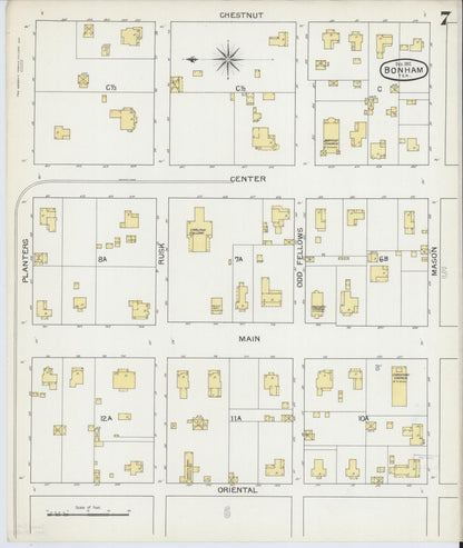 Sanborn Fire Insurance Map from Bonham, Fannin County, Texas (1892), Sheet #0007 - Historic Sanborn Fire Insurance Map Print, vintage old map wall art, antique decor, genealogy gift, Texas Texas map