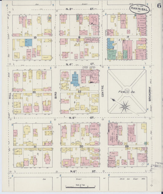 Sanborn Fire Insurance Map from Hannibal, Marion County, Missouri (1890), Sheet #0006 - Historic Sanborn Fire Insurance Map Print, vintage old map wall art, antique decor, genealogy gift, Missouri Missouri map