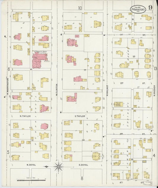Sanborn Fire Insurance Map from Frankfort, Clinton County, Indiana (1898), Sheet #0009 - Historic Sanborn Fire Insurance Map Print, vintage old map wall art, antique decor, genealogy gift, Indiana Indiana map