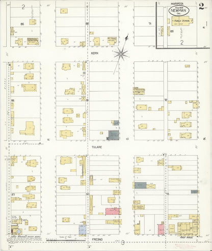 Sanborn Fire Insurance Map from Newman, Stanislaus County, California (1908), Sheet #0002 - Complete Map Set gallery image, historic Sanborn map, vintage wall art, California California
