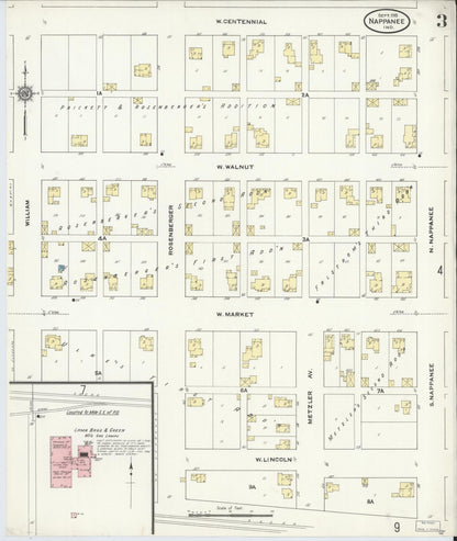 Sanborn Fire Insurance Map from Nappanee, Elkhart County, Indiana (1910), Sheet #0003 - Historic Sanborn Fire Insurance Map Print, vintage old map wall art, antique decor, genealogy gift, Indiana Indiana map