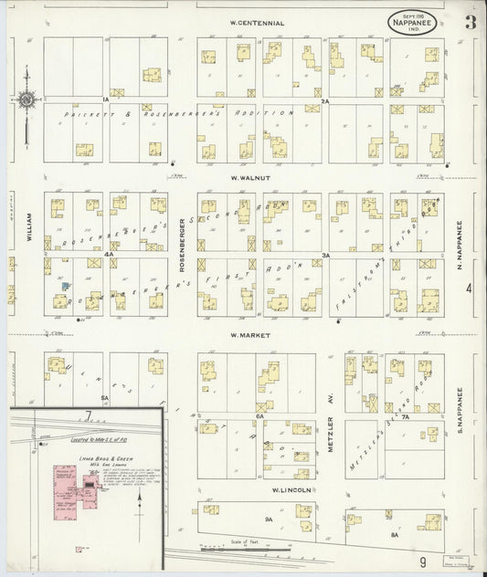 Sanborn Fire Insurance Map from Nappanee, Elkhart County, Indiana (1910), Sheet #0003 - Historic Sanborn Fire Insurance Map Print, vintage old map wall art, antique decor, genealogy gift, Indiana Indiana map