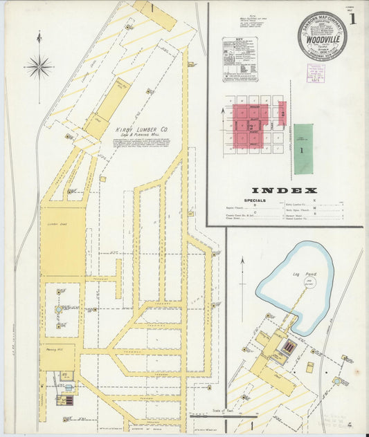 Sanborn Fire Insurance Map from Woodville, Tyler County, Texas (1904), Sheet #0001 - Historic Sanborn Fire Insurance Map Print, vintage old map wall art, antique decor, genealogy gift, Texas Texas map