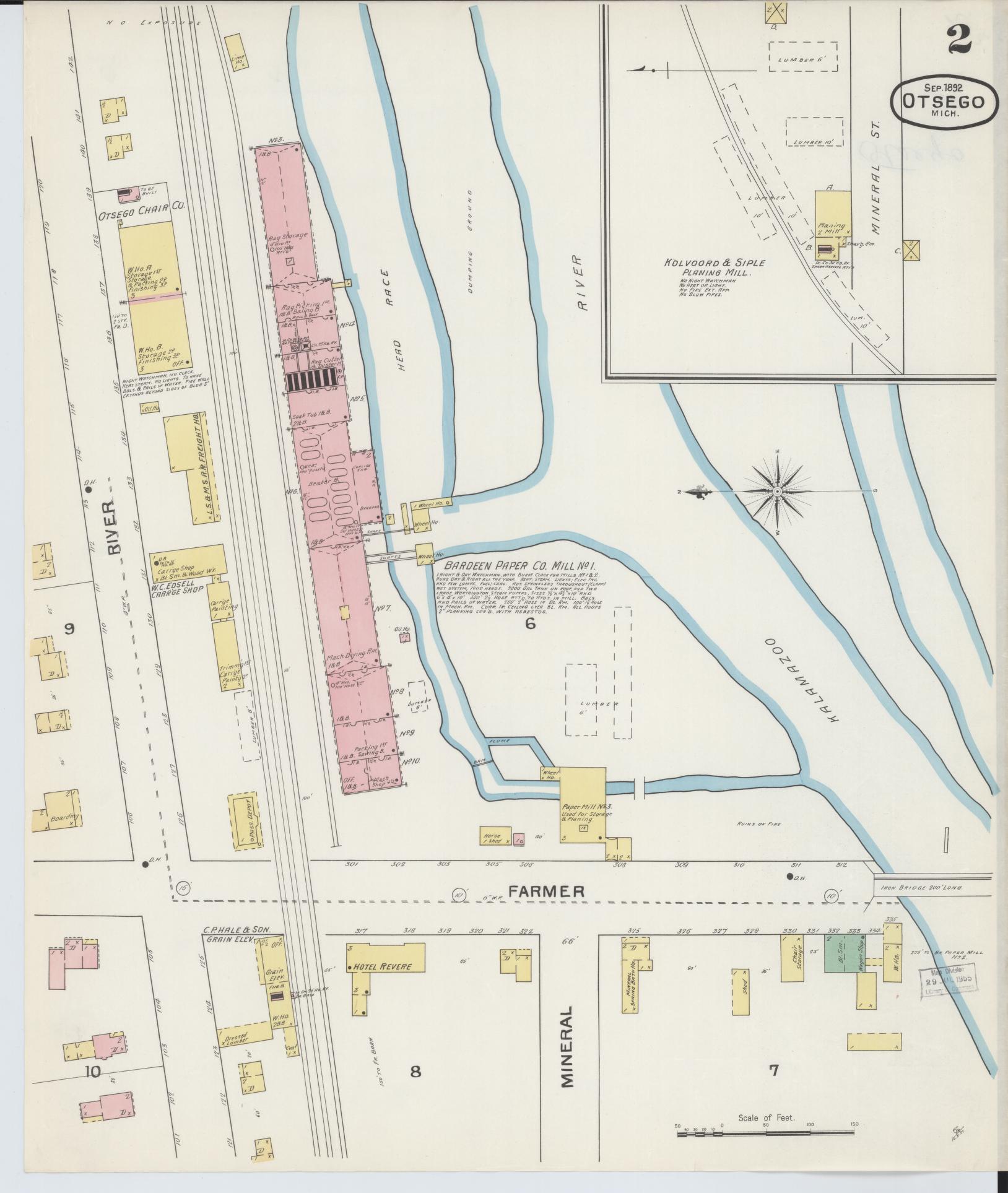 Sanborn Fire Insurance Map from Otsego, Allegan County, Michigan (1892), Sheet #0002 - Complete Map Set gallery image, historic Sanborn map, vintage wall art, Michigan Michigan