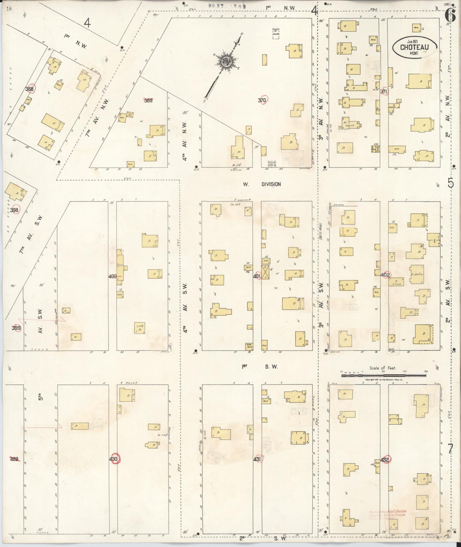 Sanborn Fire Insurance Map from Choteau, Teton County, Montana (1943), Sheet #0006 - Complete Map Set gallery image, historic Sanborn map, vintage wall art, Montana Montana