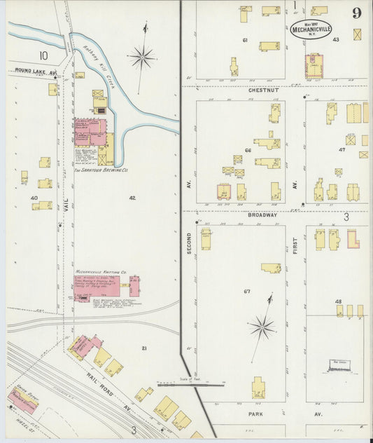 Sanborn Fire Insurance Map from Mechanicville, Saratoga County, New York (1897), Sheet #0009 - Historic Sanborn Fire Insurance Map Print, vintage old map wall art, antique decor, genealogy gift, New York New York map