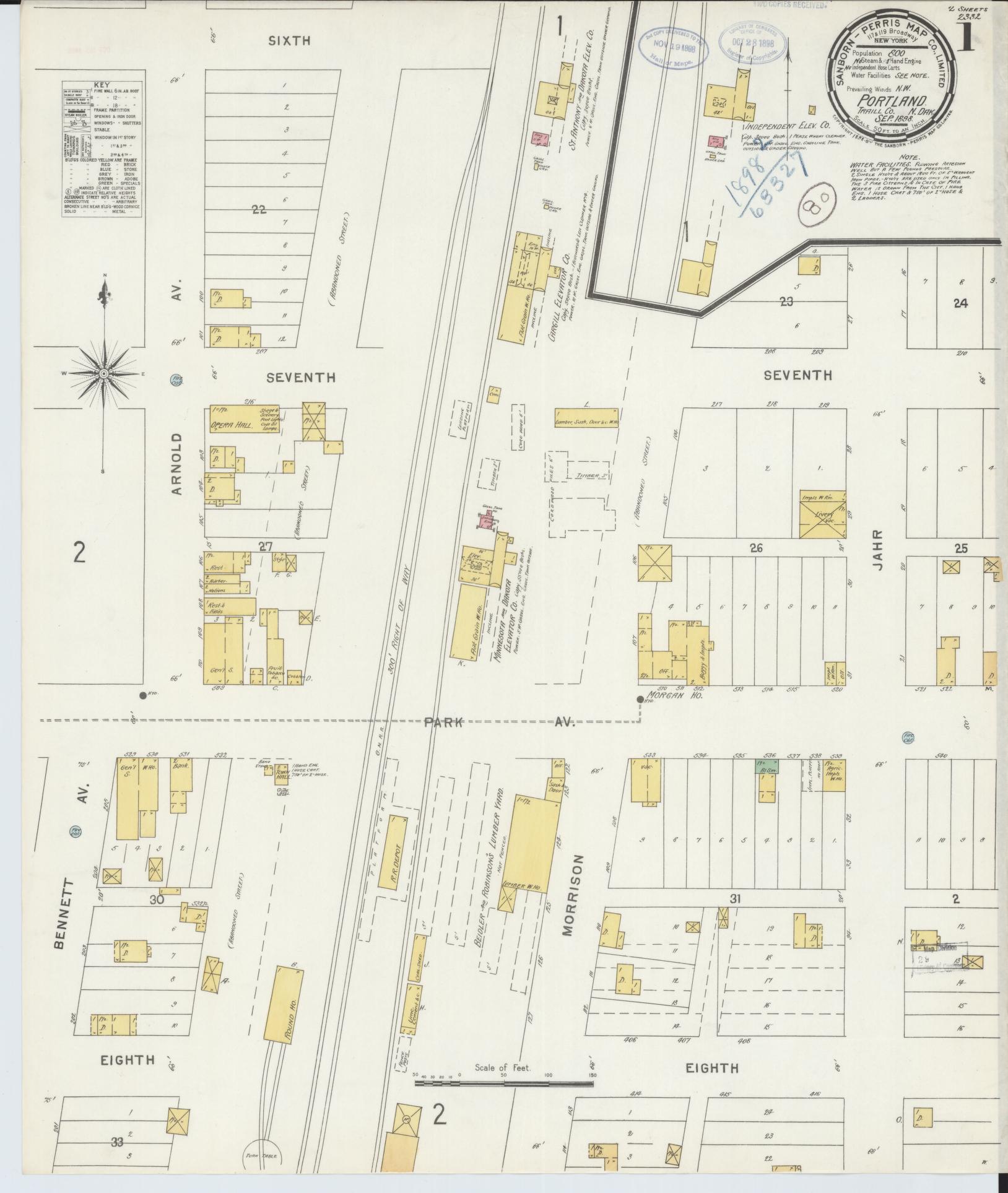 Sanborn Fire Insurance Map from Portland, Traill County, North Dakota (1898), Sheet #0001 - Historic Sanborn Fire Insurance Map Print, vintage old map wall art, antique decor, genealogy gift, North Dakota North Dakota map