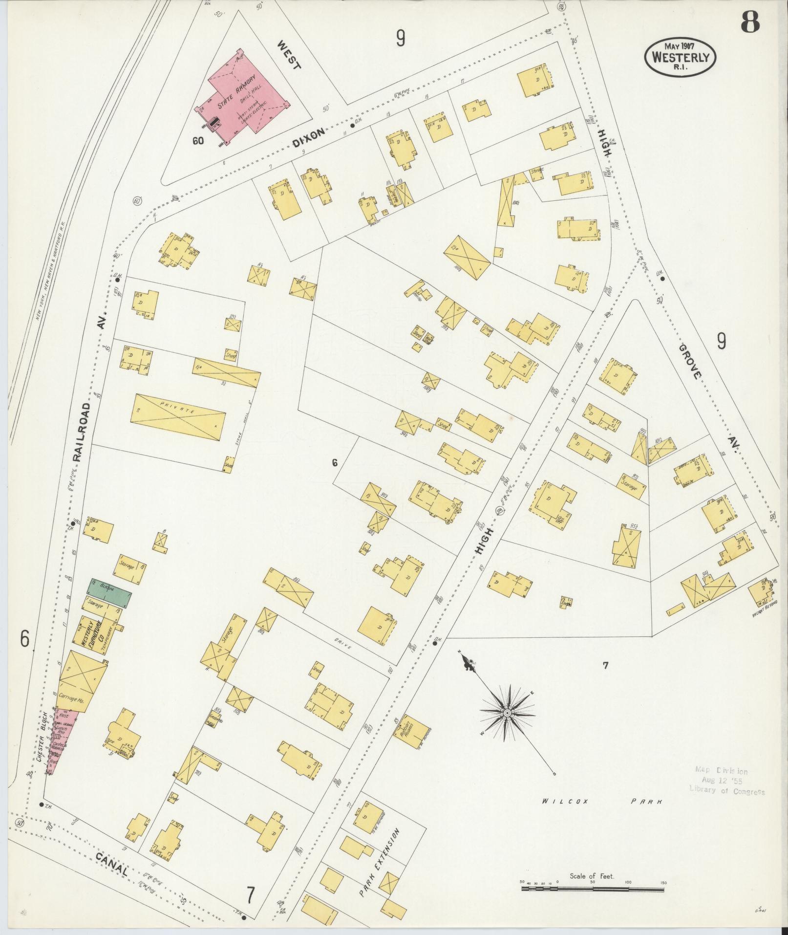 Sanborn Fire Insurance Map from Westerly, Washington County, Rhode Island (1907), Sheet #0008 - Complete Map Set gallery image, historic Sanborn map, vintage wall art, Rhode Island Rhode Island