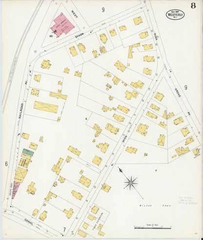 Sanborn Fire Insurance Map from Westerly, Washington County, Rhode Island (1907), Sheet #0008 - Complete Map Set gallery image, historic Sanborn map, vintage wall art, Rhode Island Rhode Island