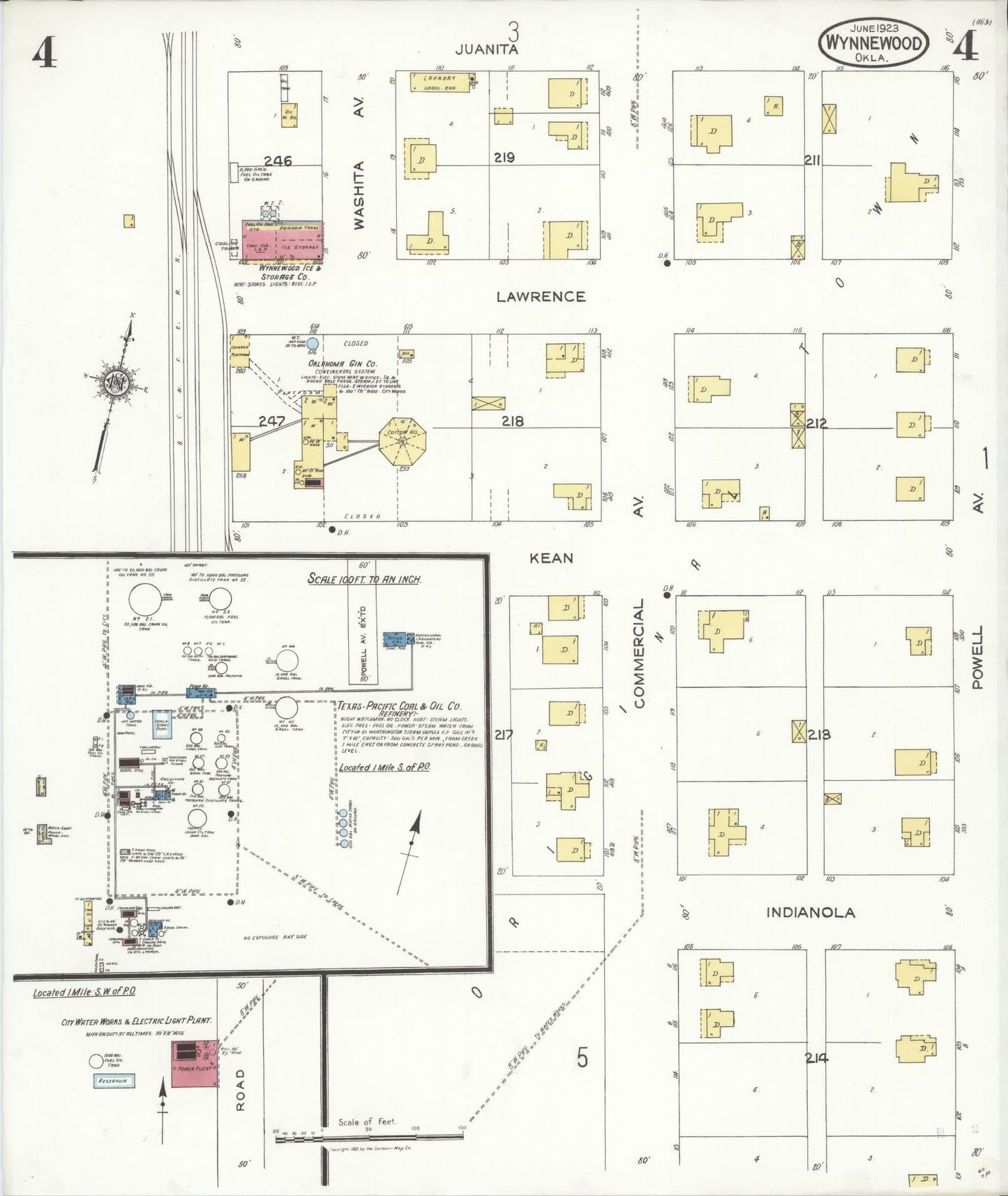 Sanborn Fire Insurance Map from Wynnewood, Garvin County, Oklahoma (1923), Sheet #0004 - Historic Sanborn Fire Insurance Map Print, vintage old map wall art, antique decor, genealogy gift, Oklahoma Oklahoma map