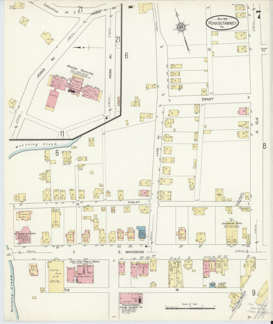 Sanborn Fire Insurance Map from Punxsutawney, Jefferson County, Pennsylvania (1912), Sheet #0007 - Historic Sanborn Fire Insurance Map Print, vintage old map wall art, antique decor, genealogy gift, Pennsylvania Pennsylvania map