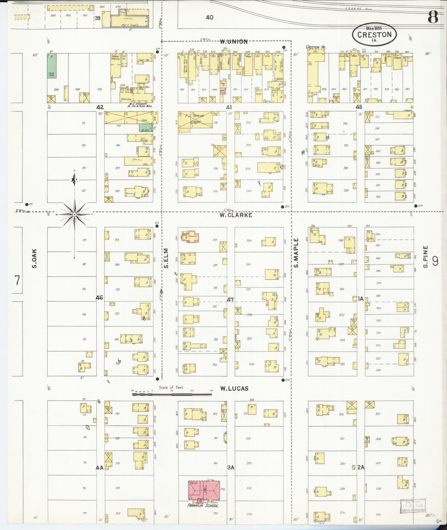 Sanborn Fire Insurance Map from Creston, Union County, Iowa (1899), Sheet #0008 - Historic Sanborn Fire Insurance Map Print, vintage old map wall art