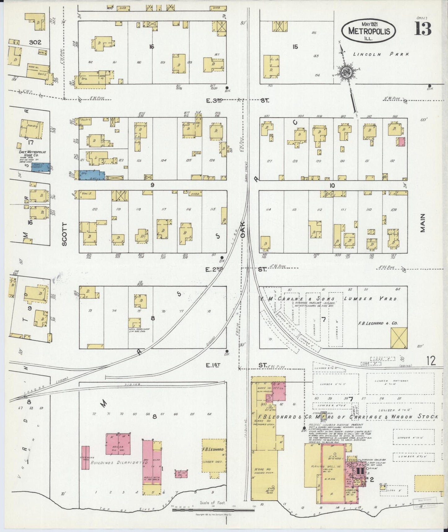Sanborn Fire Insurance Map from Metropolis, Massac County, Illinois (1921), Sheet #0013 - Complete Map Set gallery image, historic Sanborn map, vintage wall art, Illinois Illinois