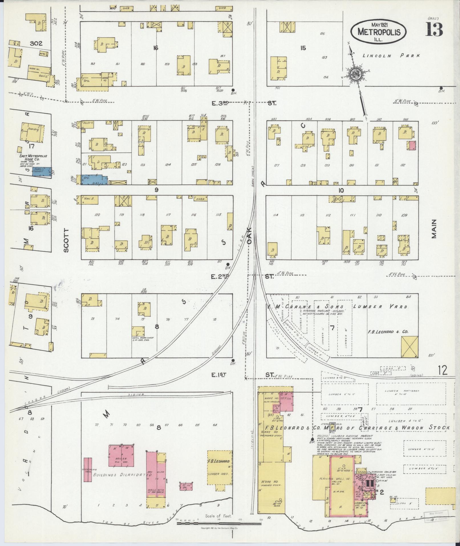 Sanborn Fire Insurance Map from Metropolis, Massac County, Illinois (1921), Sheet #0013 - Complete Map Set gallery image, historic Sanborn map, vintage wall art, Illinois Illinois