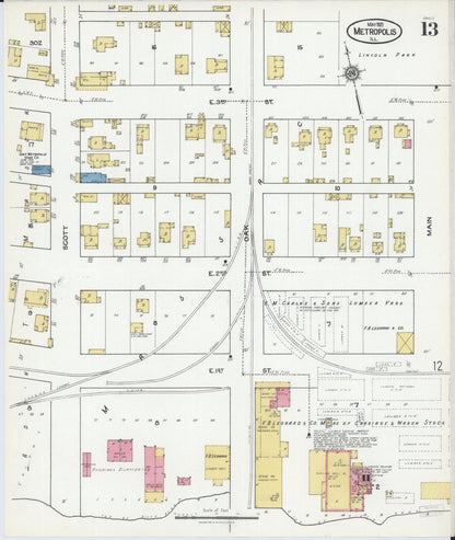 Sanborn Fire Insurance Map from Metropolis, Massac County, Illinois (1921), Sheet #0013 - Complete Map Set gallery image, historic Sanborn map, vintage wall art, Illinois Illinois