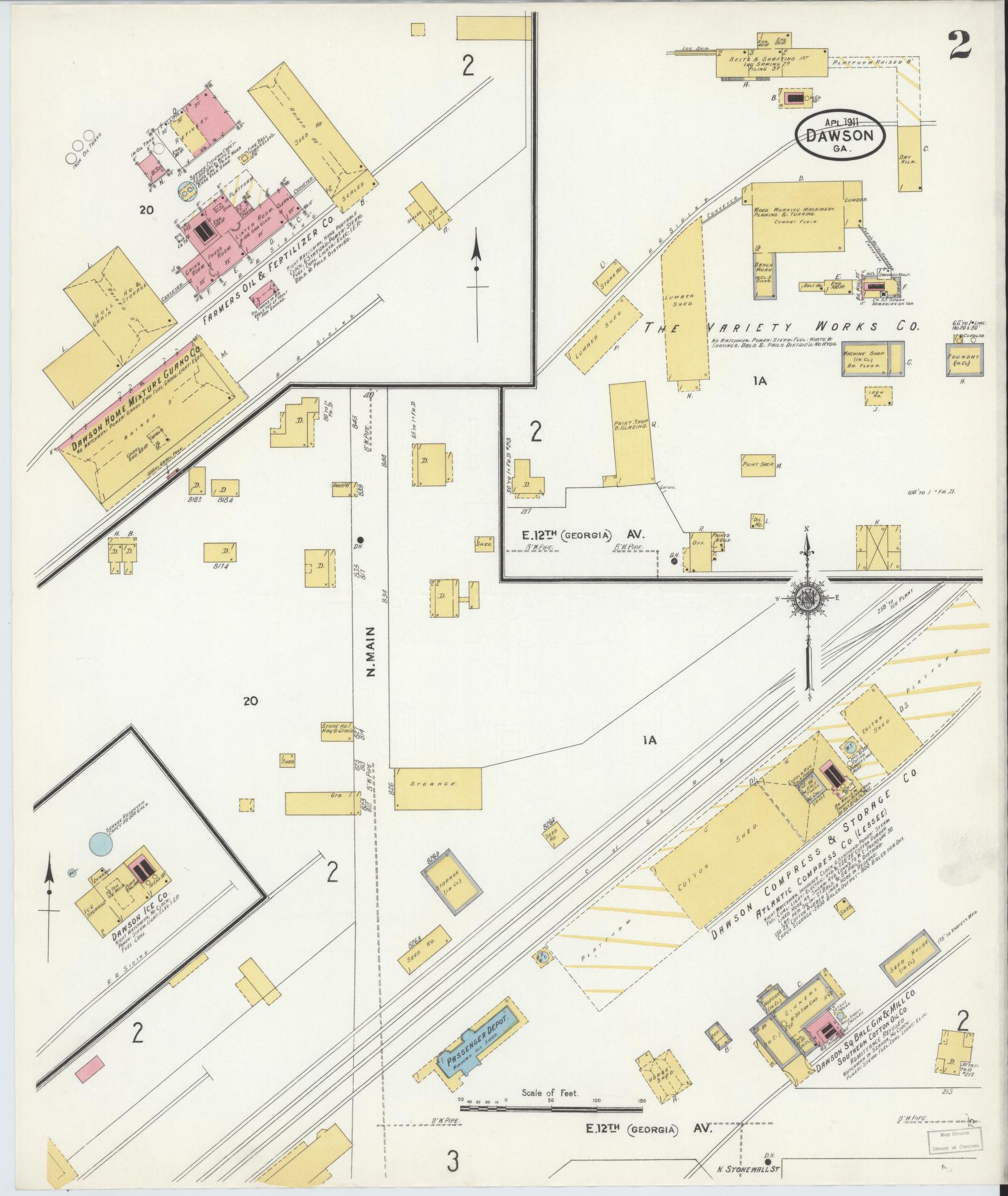 Sanborn Fire Insurance Map from Dawson, Terrell County, Georgia (1911), Sheet #0002 - Complete Map Set gallery image, historic Sanborn map, vintage wall art, Georgia Georgia