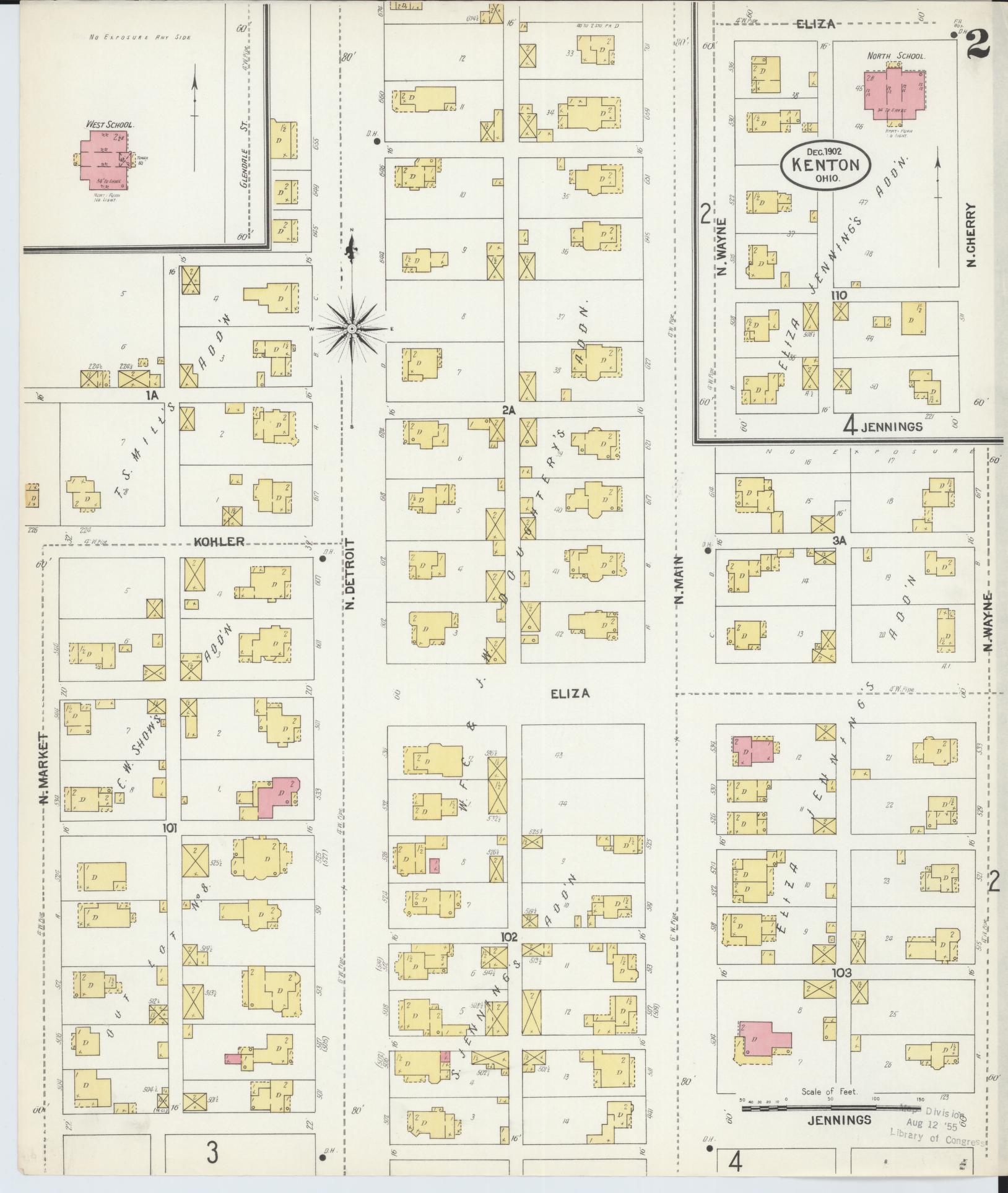 Sanborn Fire Insurance Map from Kenton, Hardin County, Ohio (1902), Sheet #0002 - Historic Sanborn Fire Insurance Map Print, vintage old map wall art, antique decor, genealogy gift, Ohio Ohio map