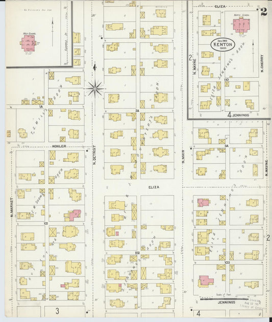 Sanborn Fire Insurance Map from Kenton, Hardin County, Ohio (1902), Sheet #0002 - Historic Sanborn Fire Insurance Map Print, vintage old map wall art, antique decor, genealogy gift, Ohio Ohio map
