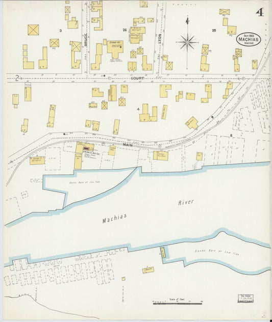 Sanborn Fire Insurance Map from Machias, Washington County, Maine (1903), Sheet #0004 - Historic Sanborn Fire Insurance Map Print, vintage old map wall art, antique decor, genealogy gift, Maine Maine map