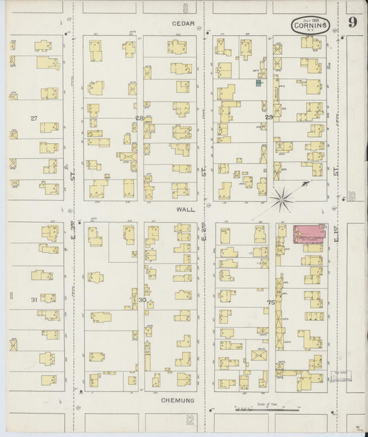 Sanborn Fire Insurance Map from Corning, Steuben County, New York (1893), Sheet #0009 - Historic Sanborn Fire Insurance Map Print, vintage old map wall art, antique decor, genealogy gift, New York New York map