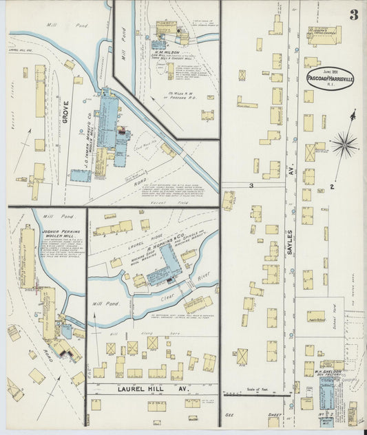 Sanborn Fire Insurance Map from Pascoag, Providence County, Rhode Island (1891), Sheet #0003 - Historic Sanborn Fire Insurance Map Print, vintage old map wall art, antique decor, genealogy gift, Rhode Island Rhode Island map