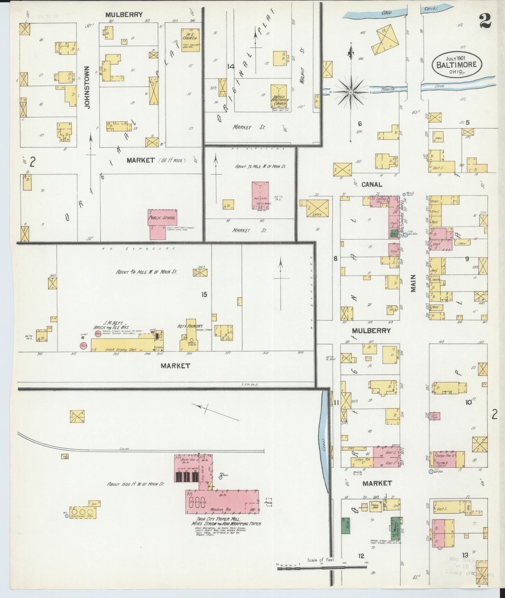 Sanborn Fire Insurance Map from Baltimore, Fairfield County, Ohio (1901), Sheet #0002 - Historic Sanborn Fire Insurance Map Print, vintage old map wall art, antique decor, genealogy gift, Ohio Ohio map