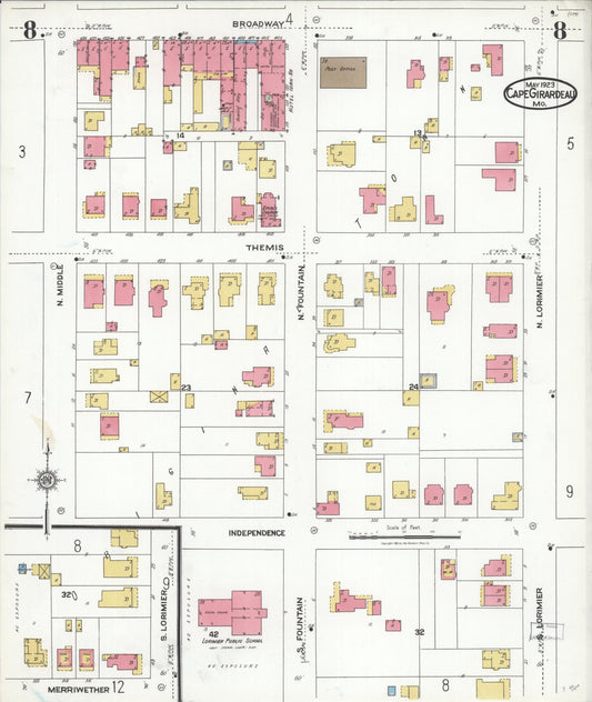 Sanborn Fire Insurance Map from Cape Girardeau, Cape Girardeau County, Missouri (1923), Sheet #0008 - Historic Sanborn Fire Insurance Map Print, vintage old map wall art, antique decor, genealogy gift, Missouri Missouri map