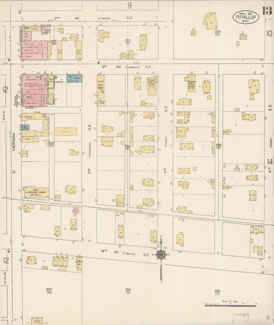 Sanborn Fire Insurance Map from Puyallup, Pierce County, Washington (1912), Sheet #0013 - Historic Sanborn Fire Insurance Map Print, vintage old map wall art, antique decor, genealogy gift, Washington Washington map