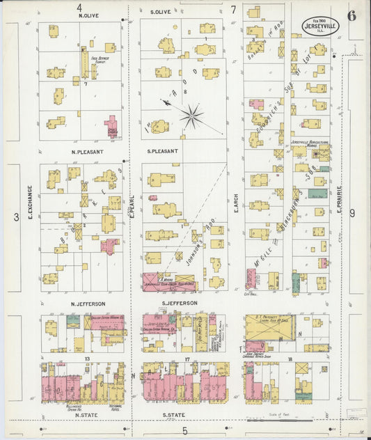 Sanborn Fire Insurance Map from Jerseyville, Jersey County, Illinois (1900), Sheet #0006 - Historic Sanborn Fire Insurance Map Print, vintage old map wall art, antique decor, genealogy gift, Illinois Illinois map