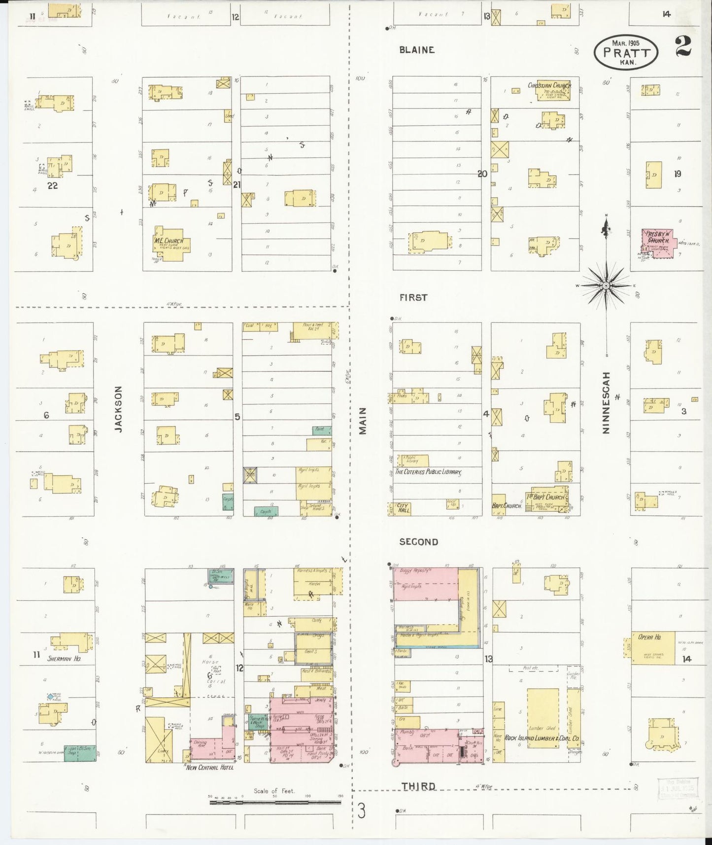 Sanborn Fire Insurance Map from Pratt, Pratt County, Kansas (1905), Sheet #0002 - Complete Map Set gallery image, historic Sanborn map, vintage wall art, Kansas Kansas