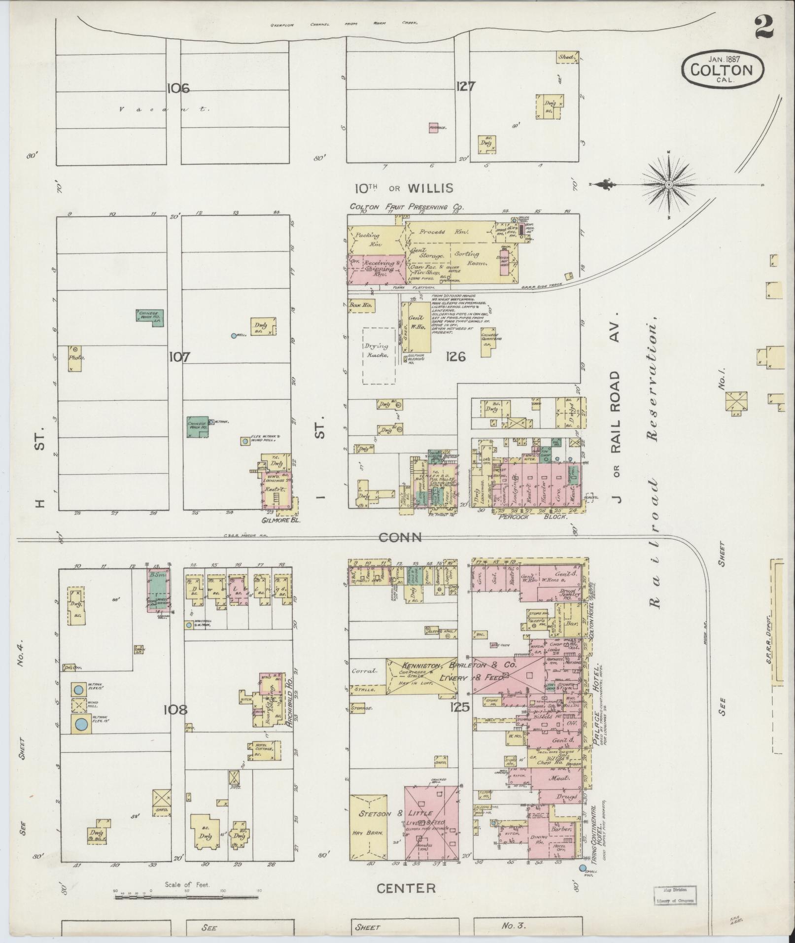 Sanborn Fire Insurance Map from Colton, San Bernardino County, California (1887), Sheet #0002 - Historic Sanborn Fire Insurance Map Print, vintage old map wall art, antique decor, genealogy gift, California California map