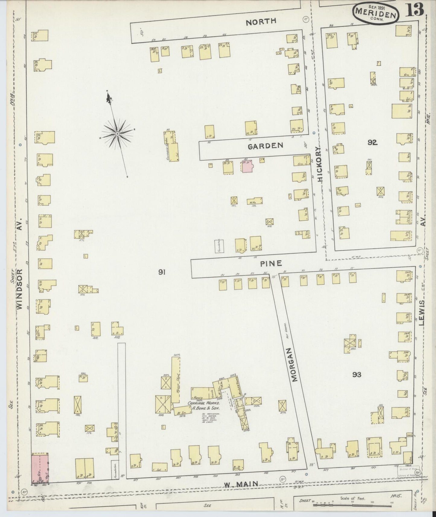 Sanborn Fire Insurance Map from Meriden, New Haven County, Connecticut (1891), Sheet #0013 - Complete Map Set gallery image, historic Sanborn map, vintage wall art, Connecticut Connecticut