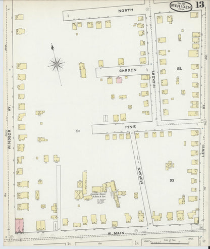 Sanborn Fire Insurance Map from Meriden, New Haven County, Connecticut (1891), Sheet #0013 - Complete Map Set gallery image, historic Sanborn map, vintage wall art, Connecticut Connecticut