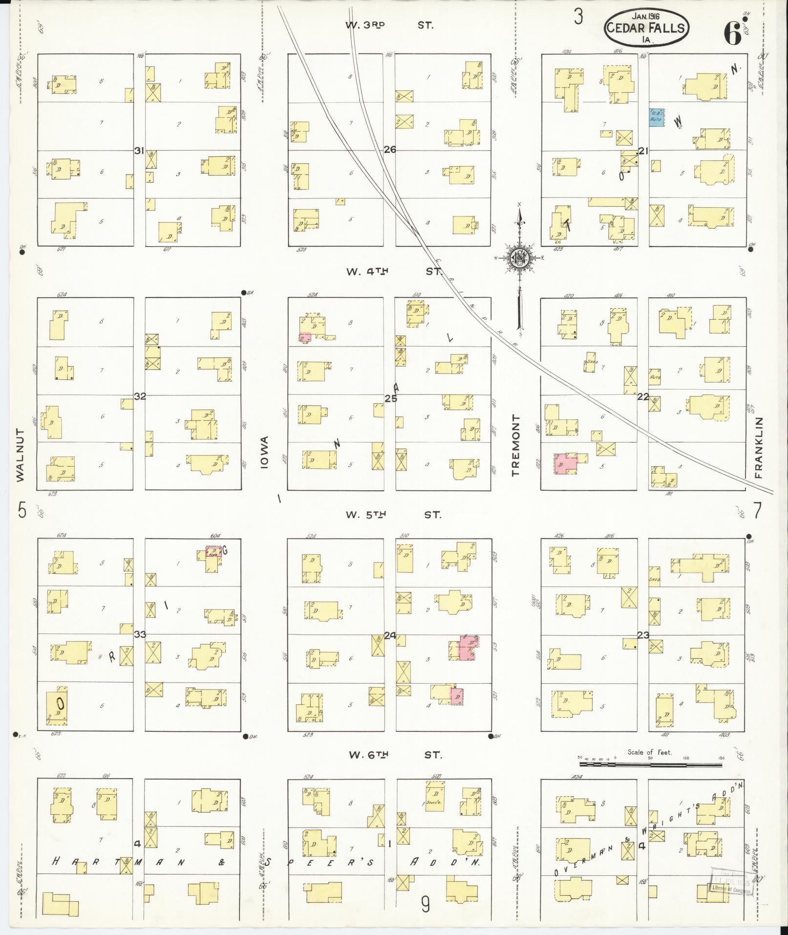 Sanborn Fire Insurance Map from Cedar Falls, Black Hawk County, Iowa (1916), Sheet #0006 - Historic Sanborn Fire Insurance Map Print, vintage old map wall art