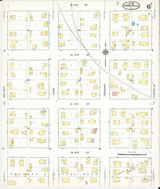 Sanborn Fire Insurance Map from Cedar Falls, Black Hawk County, Iowa (1916), Sheet #0006 - Historic Sanborn Fire Insurance Map Print, vintage old map wall art