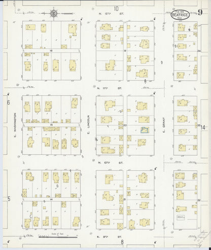 Sanborn Fire Insurance Map from Beatrice, Gage County, Nebraska (1913), Sheet #0009 - Complete Map Set gallery image, historic Sanborn map, vintage wall art, Nebraska Nebraska