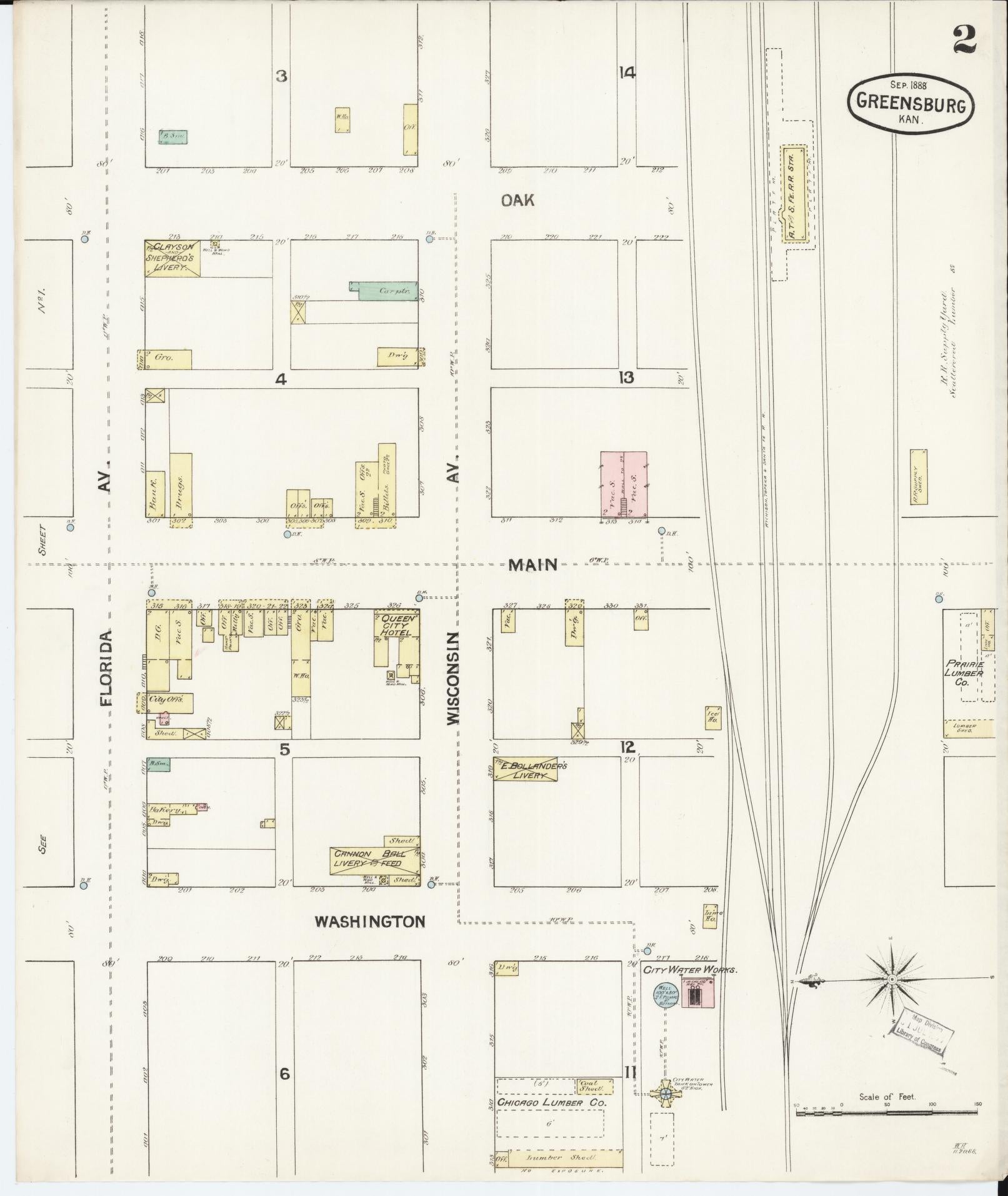 Sanborn Fire Insurance Map from Greensburg, Kiowa County, Kansas (1888), Sheet #0002 - Complete Map Set gallery image, historic Sanborn map, vintage wall art, Kansas Kansas